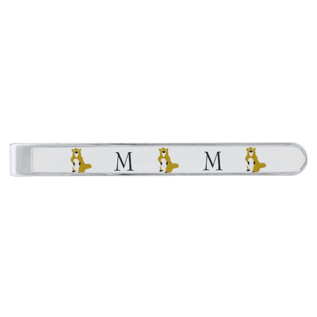 Beaver Design Monogrammed Silver Finish Tie Bar (Front)