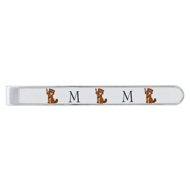 Beaver Design Monogrammed Silver Finish Tie Bar (Front)