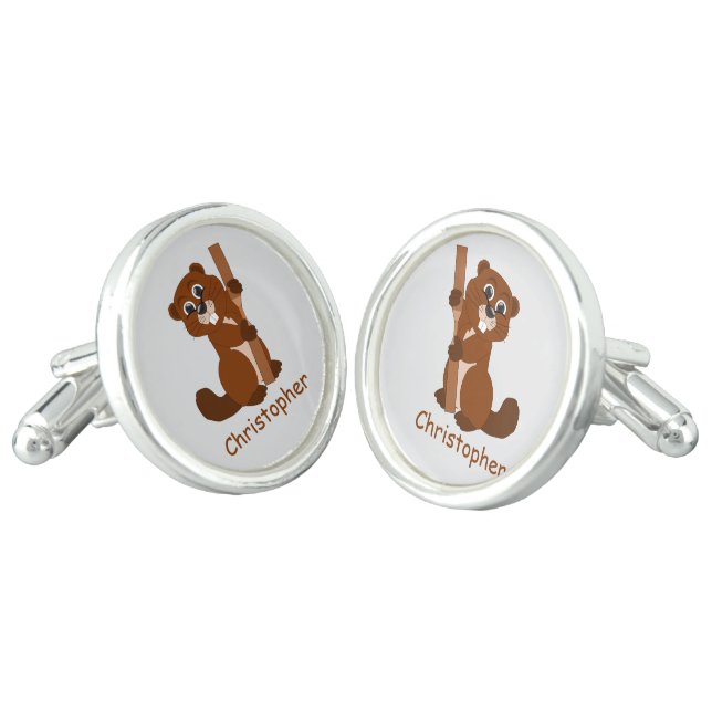 Beaver Design Personalised Cufflinks (Angled)