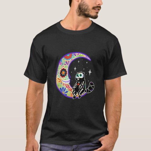 Beaver Dia De Los Muertos Skeleton Sugar Skull T_Shirt
