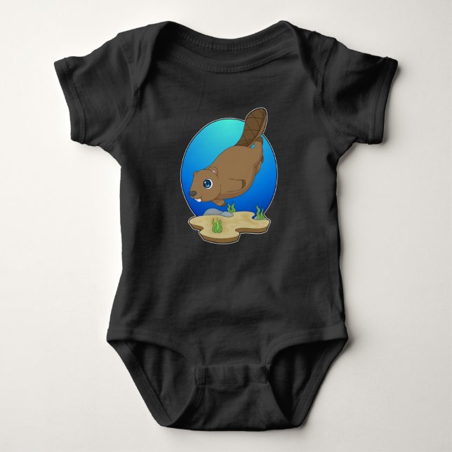 Beaver Diver Diving Baby Bodysuit (Front)