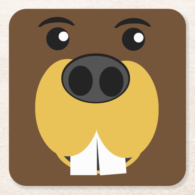 Beaver Face Square Paper Coaster (Front)