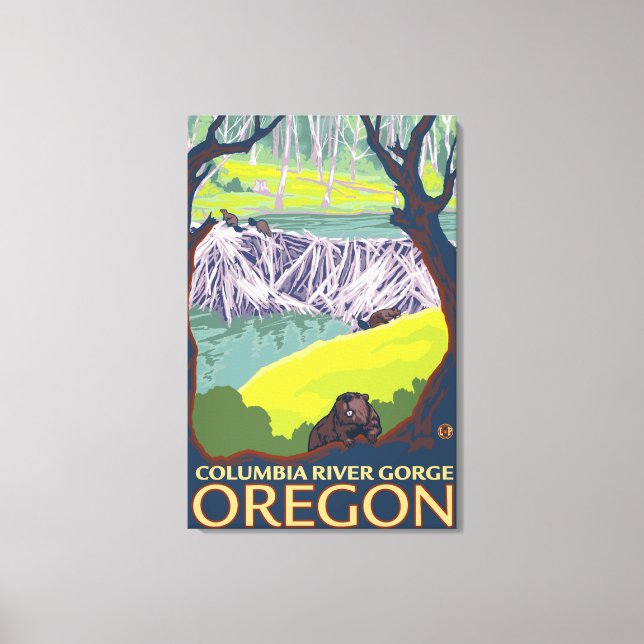 Beaver Family - Columbia River Gorge, Oregon Canvas Print (Front)