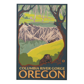 Beaver Family - Columbia River Gorge, Oregon Wood Wall Art