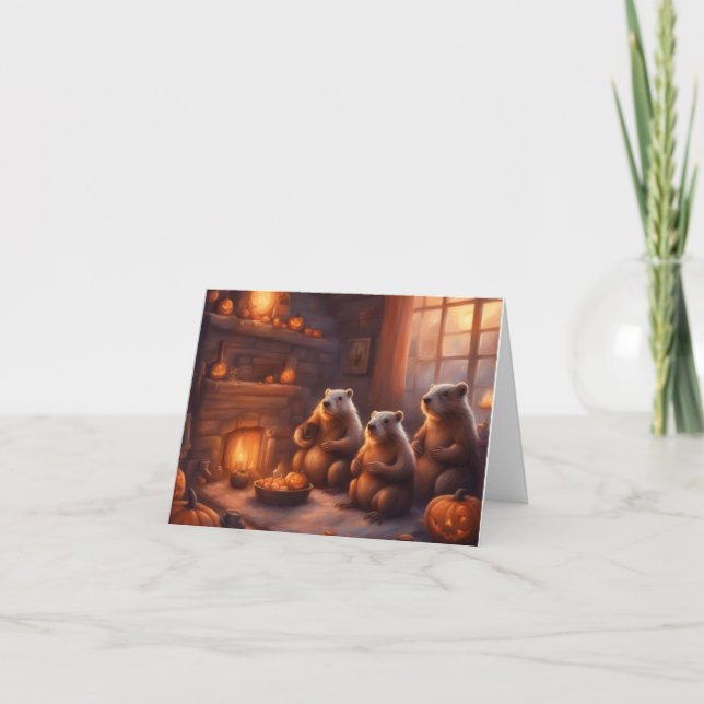 Beaver Family Halloween party  Card (Front)