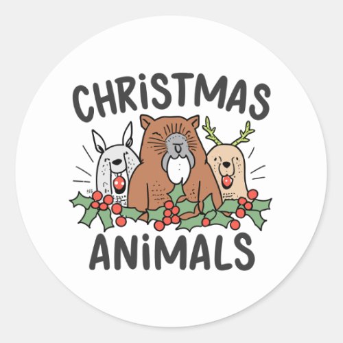Beaver Familys Merry Christmas Classic Round Sticker