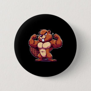 Beaver Flexing Muscles Fan Lover Bodybuilding Gym Button