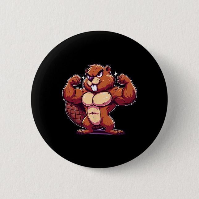 Beaver Flexing Muscles Fan Lover Bodybuilding Gym  Button (Front)