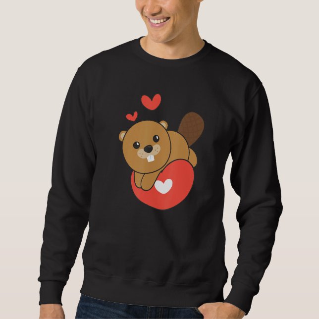 Beaver For Valentine s Day Cute Animals With Heart Sweatshirt (Front)
