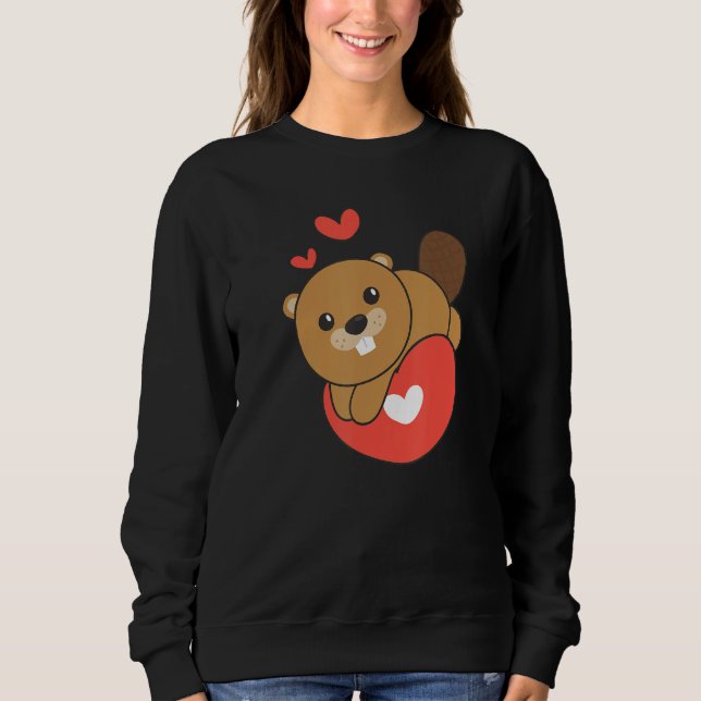 Beaver For Valentine s Day Cute Animals With Heart Sweatshirt (Front)