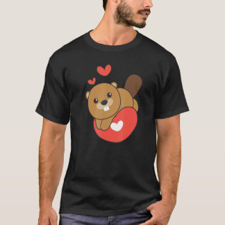 Beaver For Valentine s Day Cute Animals With Heart T-Shirt
