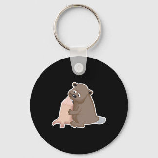 beaver gnawing wood keychain