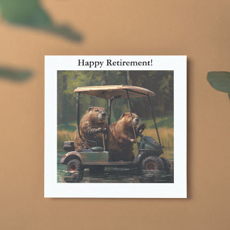 Beaver Golf Cart Swamp Retirement Humor Art Holiday Card