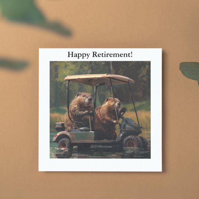 Beaver Golf Cart Swamp Retirement Humor Art Holiday Card (Creator Uploaded)