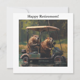 Beaver Golf Cart Swamp Retirement Humor Art Holiday Card