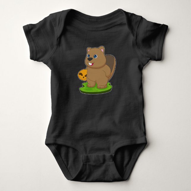 Beaver Halloween Pumpkin Baby Bodysuit (Front)