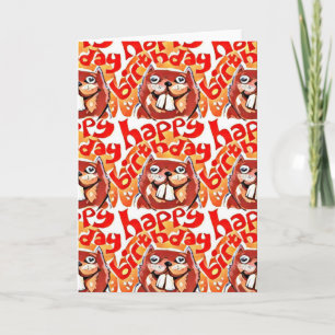 beaver happy birthday cartoon style illustration card