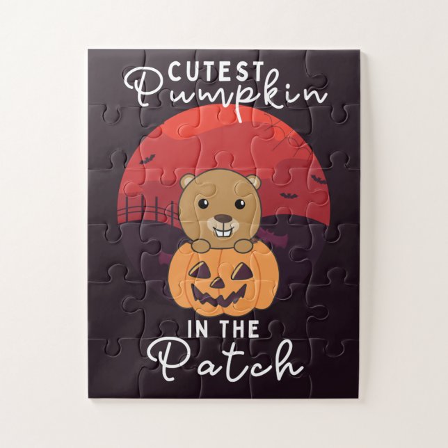 Beaver Happy Halloween Cutest Pumpkin In The Patch Jigsaw Puzzle (Vertical)
