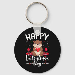 Beaver Happy Valentines Day Love Hearts Beaver Val Keychain