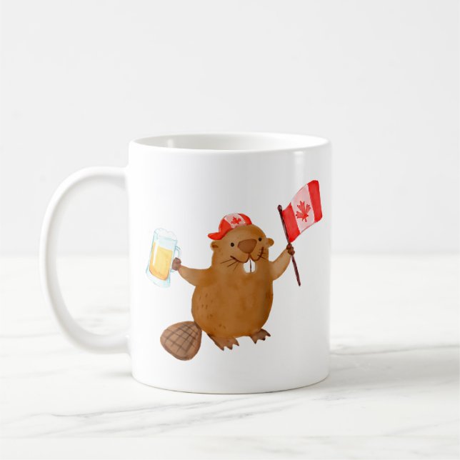 Beaver Holding Canada Flag Beer Raglan Baseball  Coffee Mug (Left)