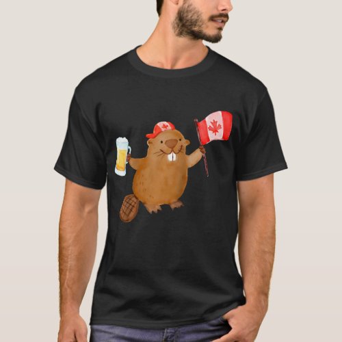 Beaver Holding Canada Flag Beer Raglan Baseball  T_Shirt