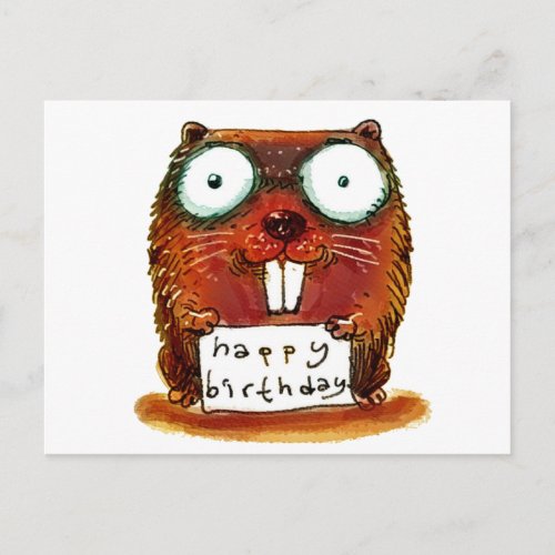 beaver holds happy birthday message cartoon postcard