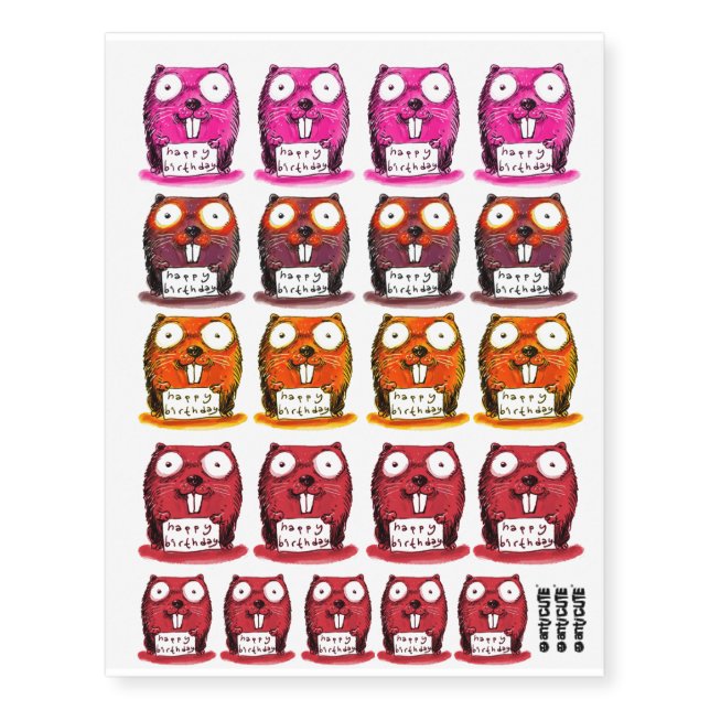 beaver holds happy birthday message cartoon temporary tattoos (Front)