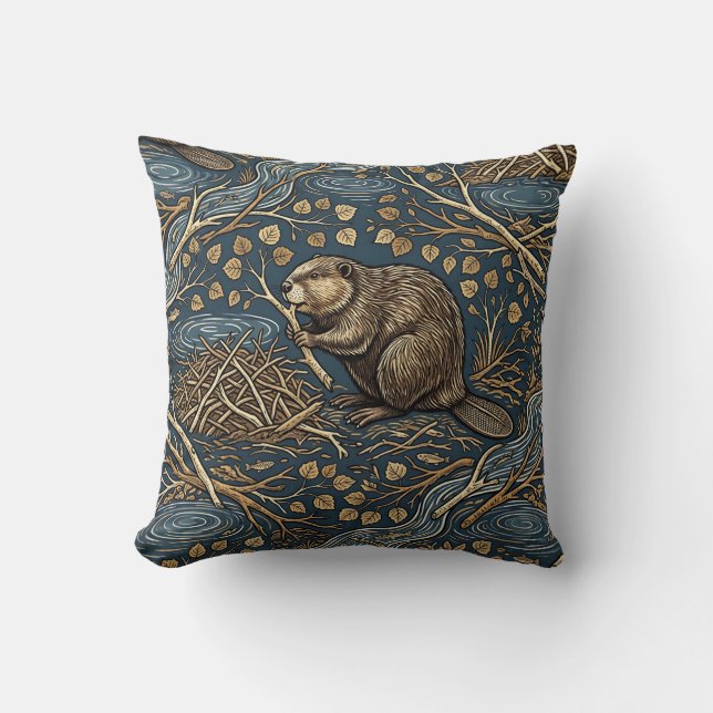 Beaver Home Decor Throw Pillow (Front)