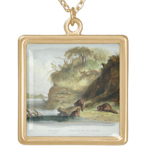Beaver Hut on the Missouri, plate 17 from volume 1 Gold Plated Necklace