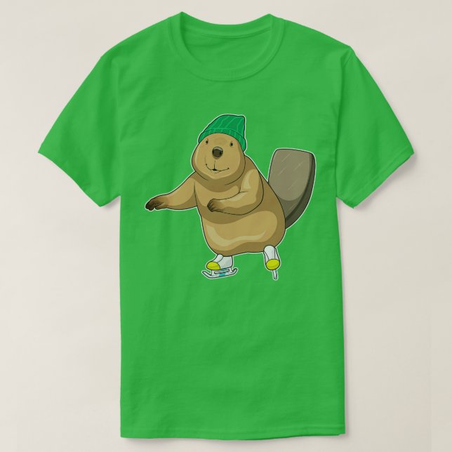 Beaver Ice skating Ice skates T-Shirt (Design Front)