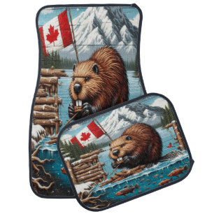 Beaver in a Canadian Alpine Scene Car Floor Mat