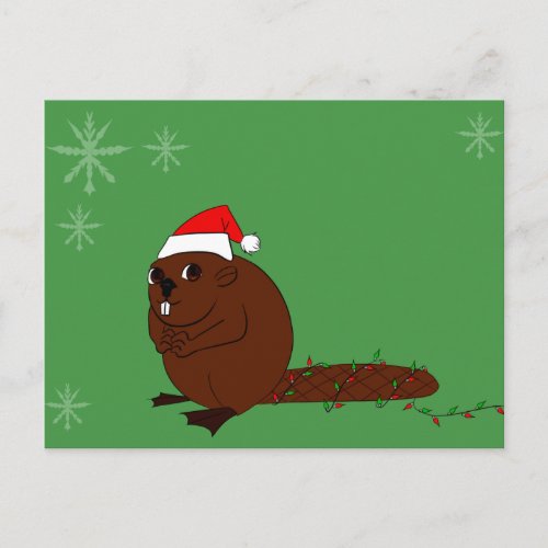 beaver in a santa hat holiday postcard