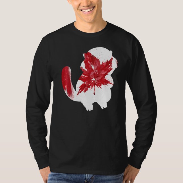 Beaver In Maple Leaf Canadian Flag Happy Canada Da T-Shirt (Front)