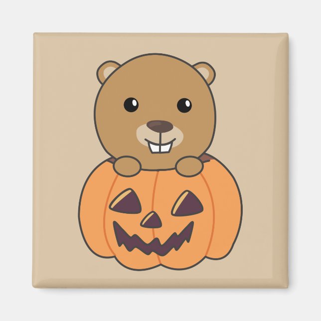 Beaver In Pumpkin Sweet Beaver Happy Halloween Mag Magnet (Front)
