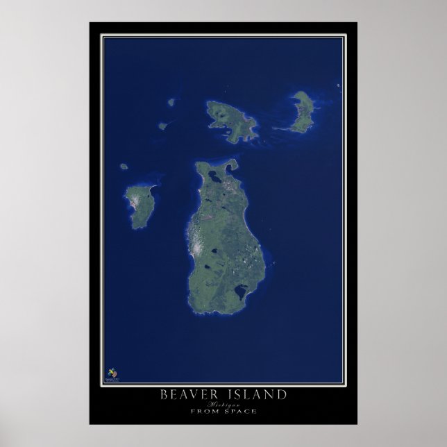 Beaver Island Michigan From Space Satellite Art Poster (Front)