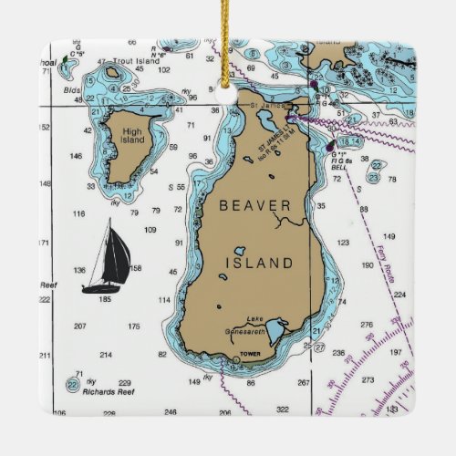 Beaver Island Michigan Nautical Chart Ceramic Ornament