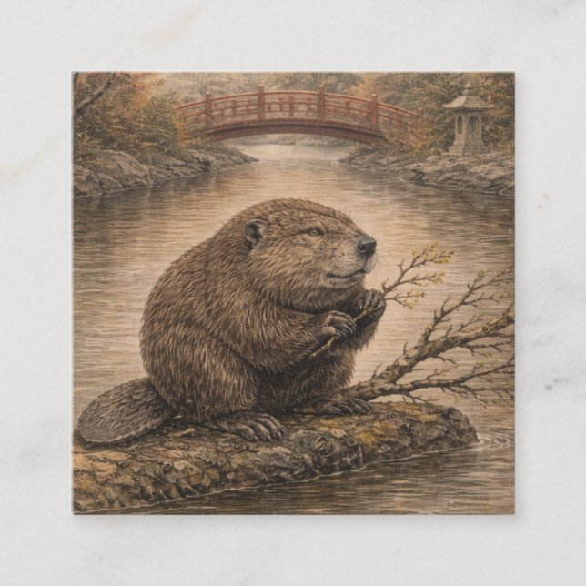 Beaver Japanese Landscape Card (Front)