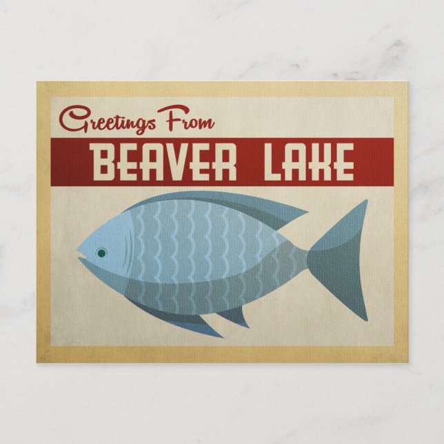 Beaver Lake Blue Fish Vintage Travel Postcard (Front)