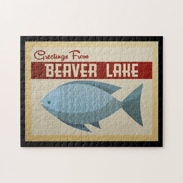 Beaver Lake Jigsaw Puzzle Blue Fish Vintage (Horizontal)