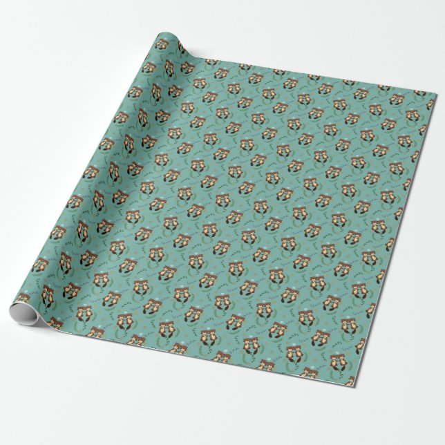 Beaver Love Pattern Wrapping Paper (Unrolled)