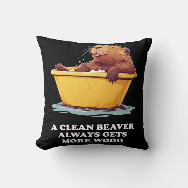 Beaver Lover Bath Throw Pillow (Front)