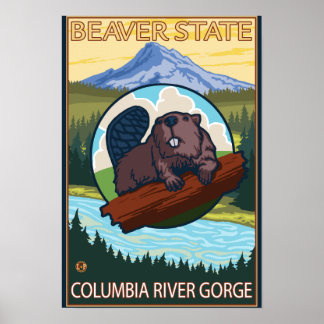 Beaver & Mt. Hood - Columbia River Gorge, OR Poster