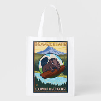 Beaver & Mt. Hood - Columbia River Gorge, OR Reusable Grocery Bag