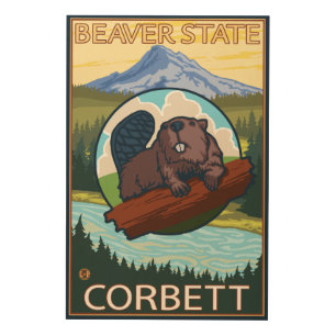 Beaver & Mt. Hood - Corbett, Oregon Wood Wall Art