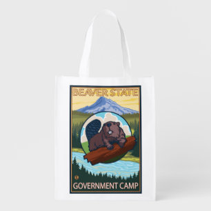 Beaver & Mt. Hood - Government Camp, Oregon Reusable Grocery Bag