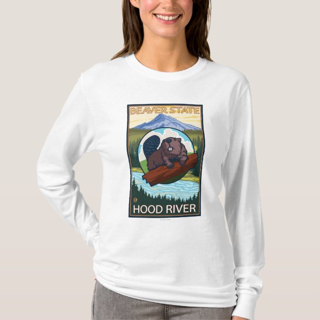 Beaver & Mt. Hood - Hood River, Oregon T-Shirt (Front)