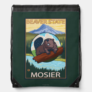 Beaver & Mt. Hood - Mosier, Oregon Drawstring Bag