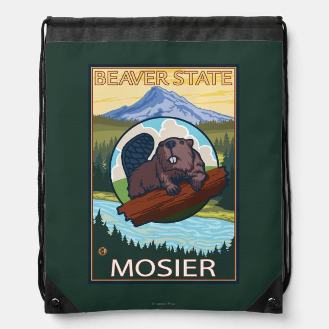 Beaver & Mt. Hood - Mosier, Oregon Drawstring Bag (Front)