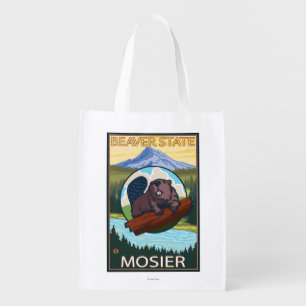 Beaver & Mt. Hood - Mosier, Oregon Grocery Bag