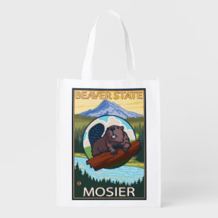 Beaver & Mt. Hood - Mosier, Oregon Grocery Bag
